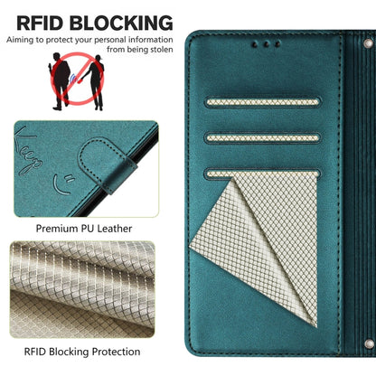 For Google Pixel 9 Pro XL Smile Embossing RFID Leather Phone Case(Peacock Green) - Google Cases by buy2fix | Online Shopping UK | buy2fix