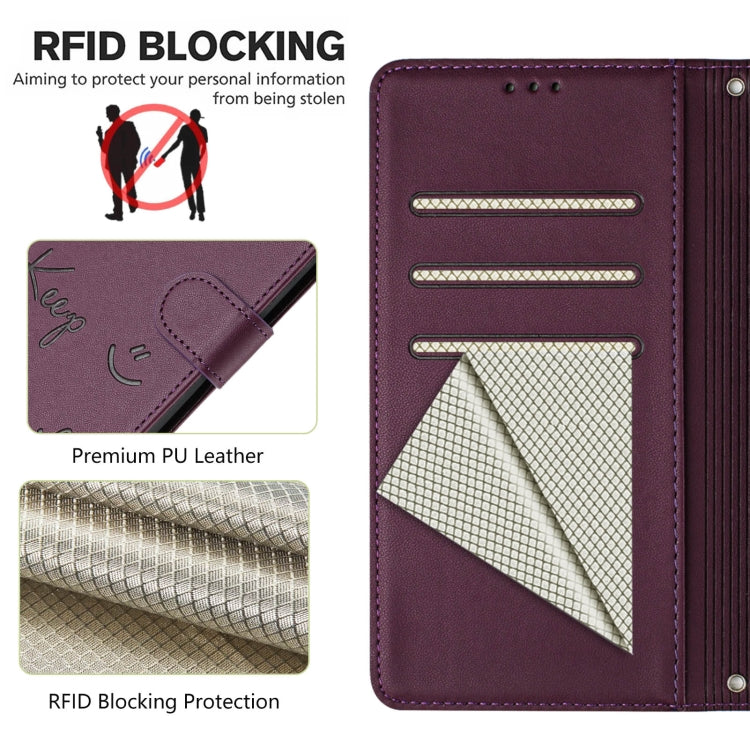 For Motorola Moto G Power 5G 2024 Smile Embossing RFID Leather Phone Case(Violet) - Motorola Cases by buy2fix | Online Shopping UK | buy2fix