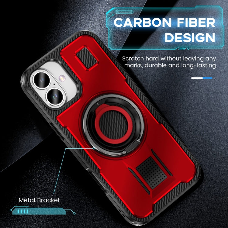 For iPhone 16 Ring Holder Carbon Fiber PC Hybrid TPU Phone Case(Red) - iPhone 16 Cases by buy2fix | Online Shopping UK | buy2fix