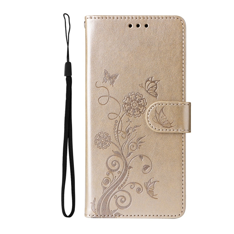 For Samsung Galaxy S25 5G Embossed Butterfly Flowers Leather Phone Case(Gold) - Galaxy S25 5G Cases by buy2fix | Online Shopping UK | buy2fix