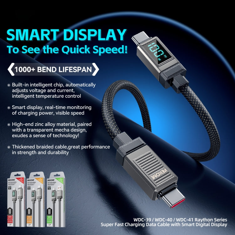 WK WDC-40 Smart Digital Display 1.2m PD27W Type-C to 8 Pin Fast Charging Data Cable(Black Grey) - 2 in 1 Cable by WK | Online Shopping UK | buy2fix