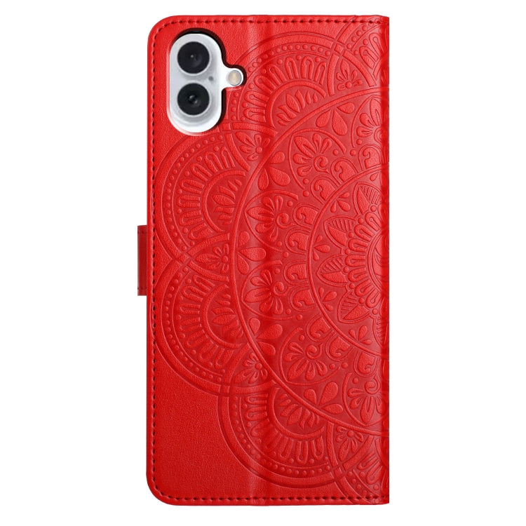 For iPhone 16 Plus Flower Embossed Leather Phone Case(Red) - iPhone 16 Plus Cases by buy2fix | Online Shopping UK | buy2fix