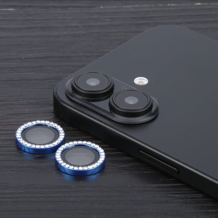 For iPhone 16 / 16 Plus 9H Point Drill Camera Lens Protector Ring(Blue) - iPhone 16 Plus Tempered Glass by buy2fix | Online Shopping UK | buy2fix