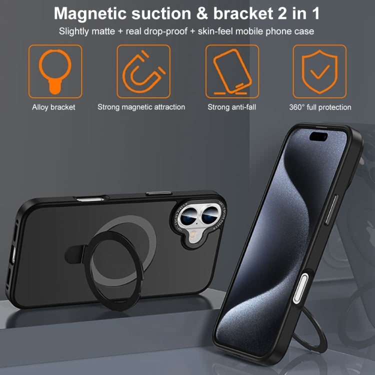 For iPhone 16 Skin Feel MagSafe Magnetic Holder Phone Case(Transparent) - iPhone 16 Cases by buy2fix | Online Shopping UK | buy2fix