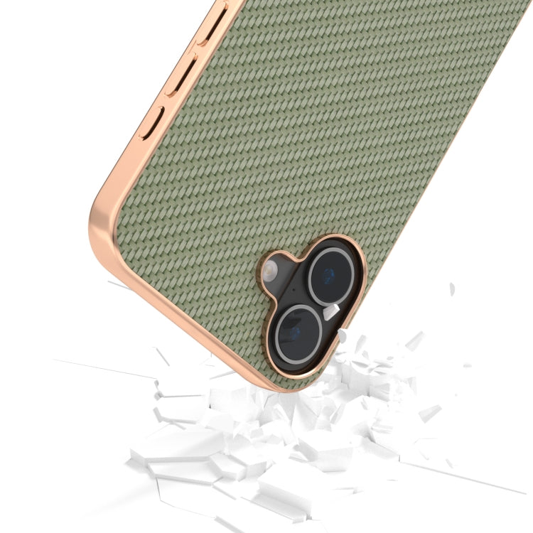 For iPhone 16 Plus Nano Electroplating Carbon Fiber Texture Phone Case(Green) - iPhone 16 Plus Cases by buy2fix | Online Shopping UK | buy2fix