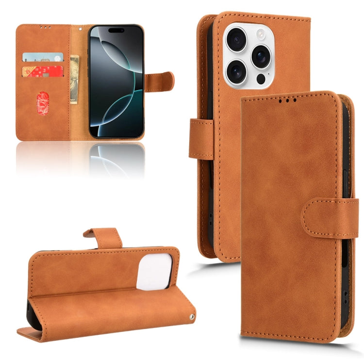 For iPhone 16 Pro Max Skin Feel Magnetic Flip Leather Phone Case(Brown) - iPhone 16 Pro Max Cases by buy2fix | Online Shopping UK | buy2fix