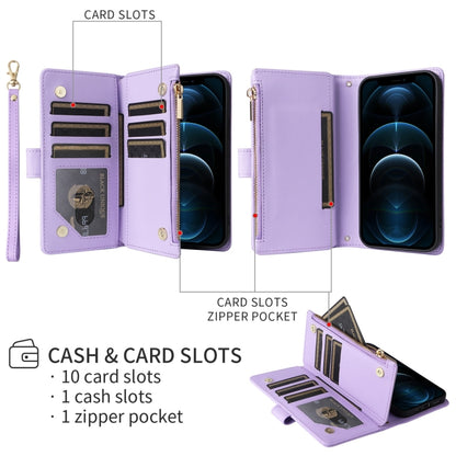 For iPhone 16 Pro Crossbody Zipper Wallet Rhombus Leather Phone Case(Purple) - iPhone 16 Pro Cases by buy2fix | Online Shopping UK | buy2fix