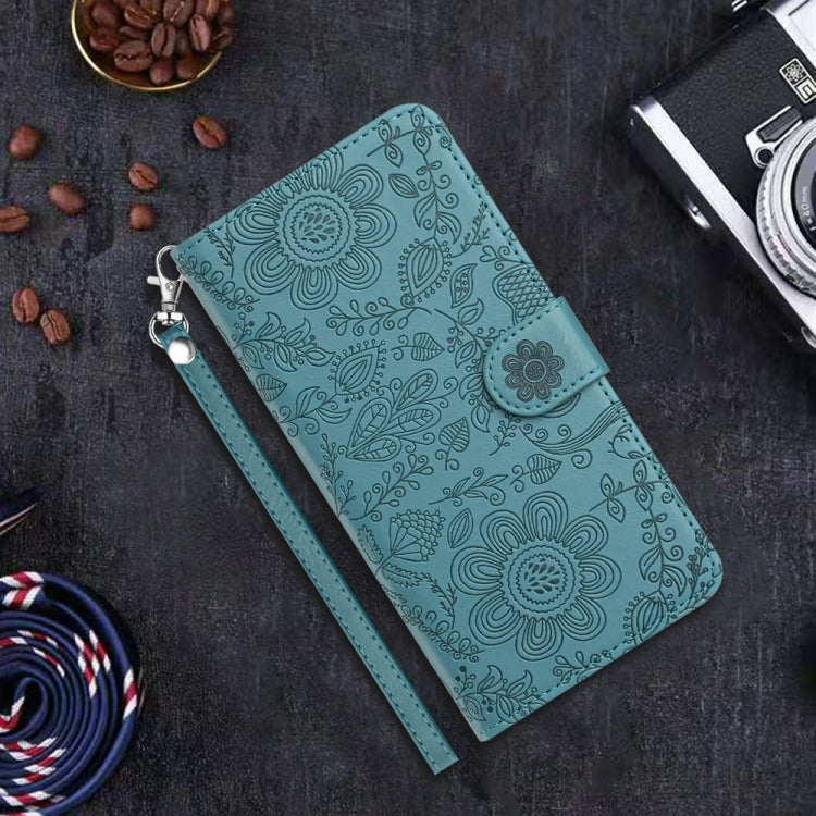 For iPhone 16 Plus Floral Embossed Pattern Leather Phone Case(Dark Green) - iPhone 16 Plus Cases by buy2fix | Online Shopping UK | buy2fix