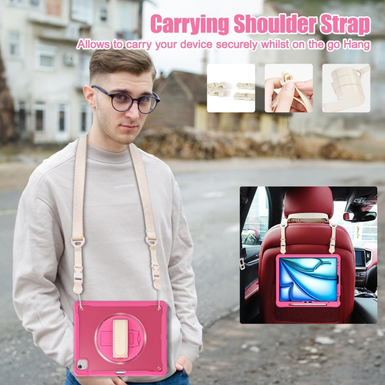 For iPad Air 13 2024 Heavy Duty Hybrid Tablet Case with Hand Grip & Strap(Rose Red) - iPad Air 13 2024 Cases by buy2fix | Online Shopping UK | buy2fix