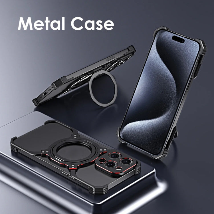 For iPhone 16 Pro Mechanical Arm Borderless MagSafe Holder Metal Phone Case(Black Silver) - iPhone 16 Pro Cases by buy2fix | Online Shopping UK | buy2fix