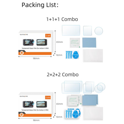For DJI Osmo Action 5 Pro Sunnylife 3 in 1 Lens Protector Front and Rear Screen Tempered Glass Films, Quantity:2 + 2 + 2 Sets -  by Sunnylife | Online Shopping UK | buy2fix
