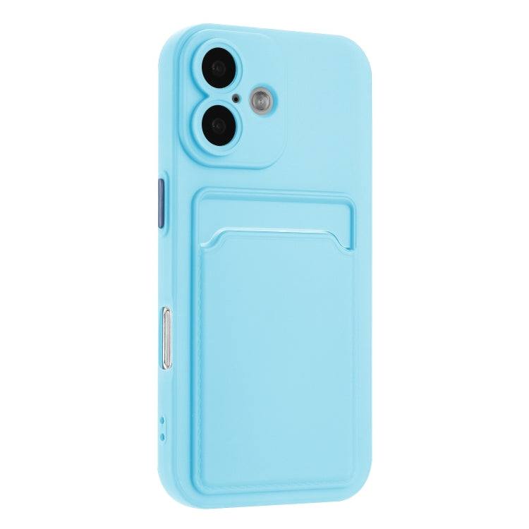 For iPhone 16 Skin Feel Card Contrast Color Button TPU Phone Case(Sky Blue) - iPhone 16 Cases by buy2fix | Online Shopping UK | buy2fix