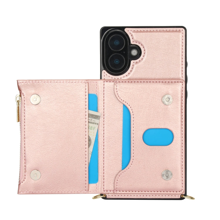 For iPhone 16 Square Zipper Wallet Bag TPU+PU Back Cover Case(Rose Gold) - iPhone 16 Cases by buy2fix | Online Shopping UK | buy2fix