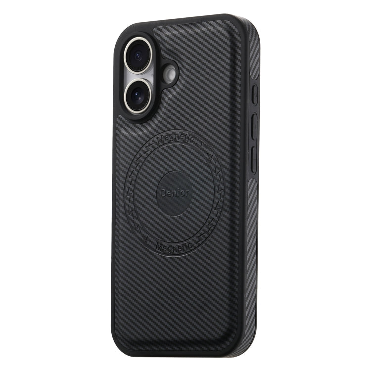 For iPhone 16 Plus Denior Carbon Fiber Texture Leather MagSafe Phone Case(Black) - iPhone 16 Plus Cases by Denior | Online Shopping UK | buy2fix