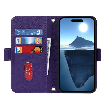 For iPhone 16 Plus Cross Texture Crossbody Lanyard Leather Phone Case(Purple) - iPhone 16 Plus Cases by buy2fix | Online Shopping UK | buy2fix