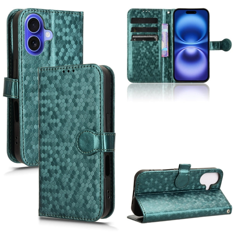 For iPhone 16 Honeycomb Dot Texture Leather Phone Case(Green) - iPhone 16 Cases by buy2fix | Online Shopping UK | buy2fix