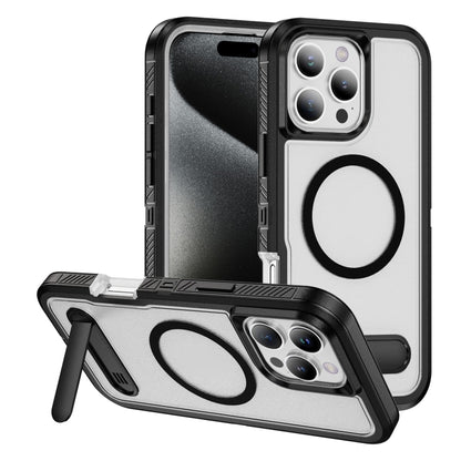 For iPhone 16 Pro Guard MagSafe Holder Matte PC Hybrid TPU Phone Case(Black Transparent) - iPhone 16 Pro Cases by buy2fix | Online Shopping UK | buy2fix