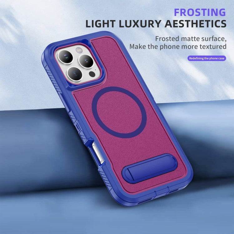 For iPhone 16 Pro Guard MagSafe Holder Matte PC Hybrid TPU Phone Case(Blue Rose Red) - iPhone 16 Pro Cases by buy2fix | Online Shopping UK | buy2fix