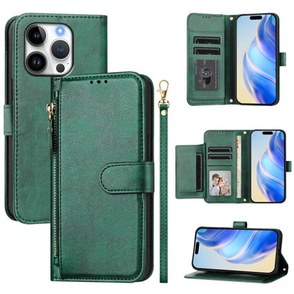 For iPhone 16 Pro Multi-Card Slots Zipper Wallet Leather Phone Case(Green) - iPhone 16 Pro Cases by buy2fix | Online Shopping UK | buy2fix