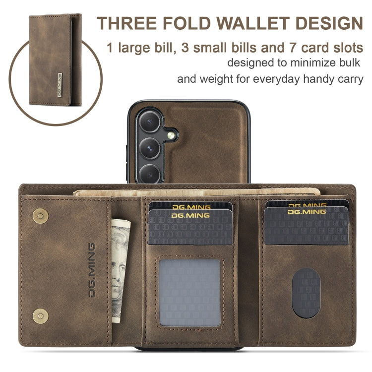 For Samsung Galaxy S24 FE 5G DG.MING M1 Series 3-Fold Multi Card Wallet + Magnetic Phone Case(Coffee) - Galaxy S24 FE 5G Cases by DG.MING | Online Shopping UK | buy2fix