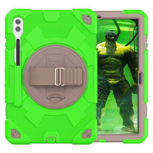 For Samsung Galaxy Tab S10+ / S9+ / S9 FE+ Spider Hand Grip Turntable Stand Tablet Case(Coffee Green) - Galaxy Tab S9+ Cases by buy2fix | Online Shopping UK | buy2fix