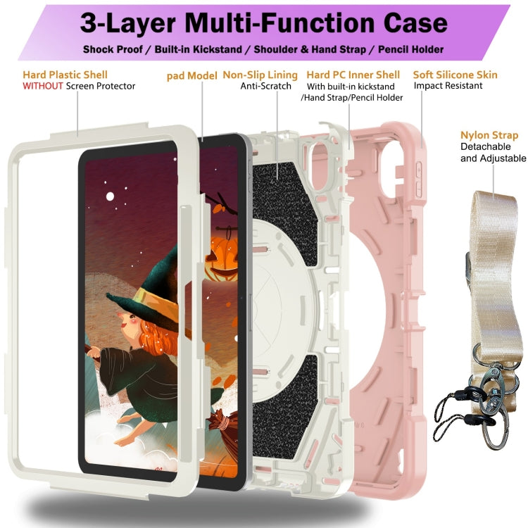 For iPad 10th Gen 10.9 2022 Bat Hand Grip Turntable Stand Tablet Case(Pink White) - iPad 10th Gen 10.9 Cases by buy2fix | Online Shopping UK | buy2fix