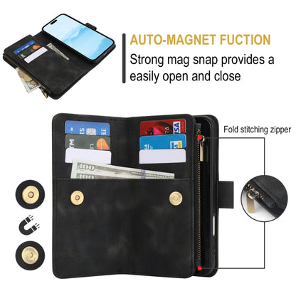 For iPhone 16 Plus Dream 9-Card Zipper Wallet RFID Leather Phone Case with Lanyard(Black) - iPhone 16 Plus Cases by buy2fix | Online Shopping UK | buy2fix