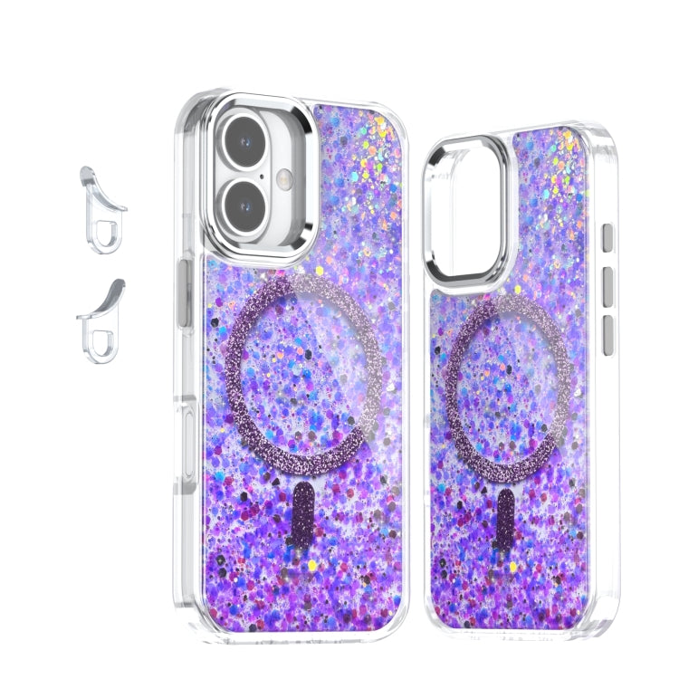 For iPhone 16 Epoxy Glitter MagSafe Magnetic TPU Phone Case(Purple) - iPhone 16 Cases by buy2fix | Online Shopping UK | buy2fix