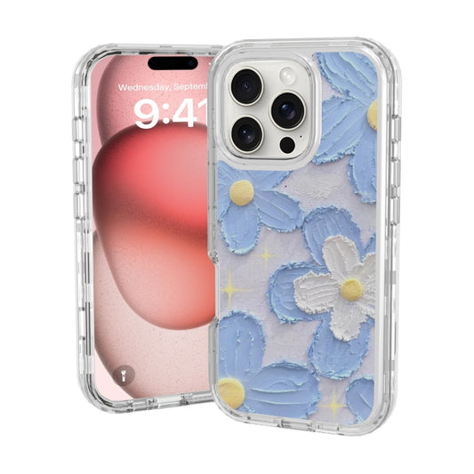 For iPhone 16 Pro Small Fresh Sticker PC + TPU Shockproof Phone Case(Blue Flower) - iPhone 16 Pro Cases by buy2fix | Online Shopping UK | buy2fix