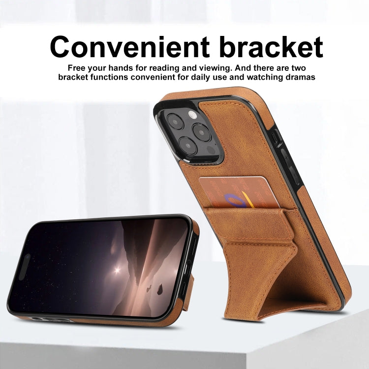 For iPhone 16 Pro Max Ultra-thin Shockproof Phone Protective Case with Holder(Brown) - iPhone 16 Pro Max Cases by buy2fix | Online Shopping UK | buy2fix