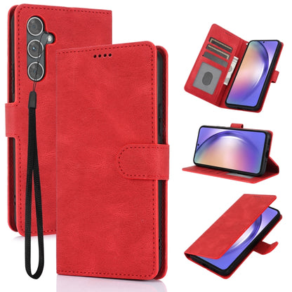 For Samsung Galaxy S25 5G Fantasy Skin-feel Calfskin Texture Leather Phone Case(Red) - Galaxy S25 5G Cases by buy2fix | Online Shopping UK | buy2fix