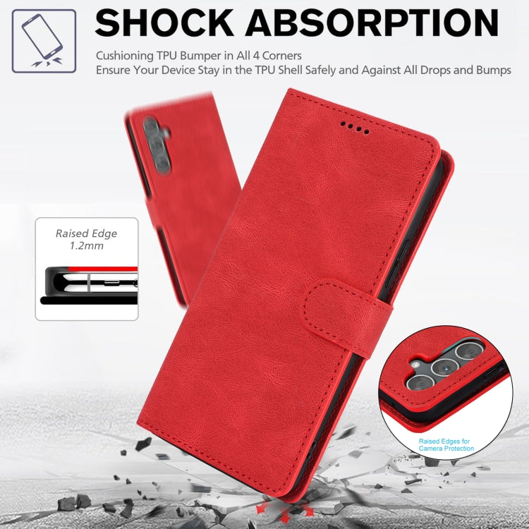 For Samsung Galaxy S25 5G Fantasy Skin-feel Calfskin Texture Leather Phone Case(Red) - Galaxy S25 5G Cases by buy2fix | Online Shopping UK | buy2fix