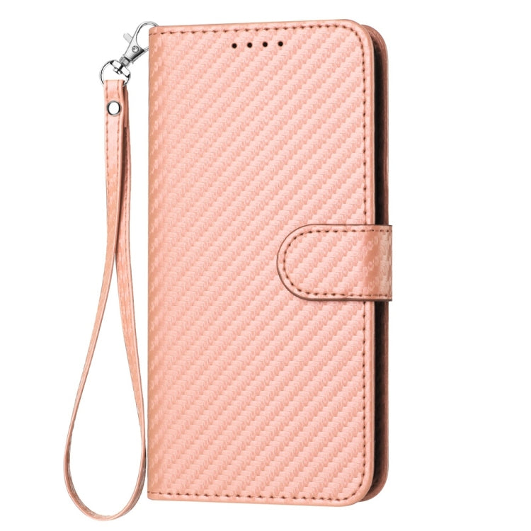 For Samsung Galaxy S25+ 5G YX0070 Carbon Fiber Buckle Leather Phone Case with Lanyard(Pink) - Galaxy S25+ 5G Cases by buy2fix | Online Shopping UK | buy2fix