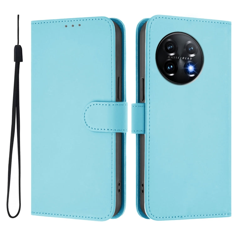 For OnePlus 11 Skin Feel Solid Color Leather Phone Case with Lanyard(Sky Blue) - OnePlus Cases by buy2fix | Online Shopping UK | buy2fix