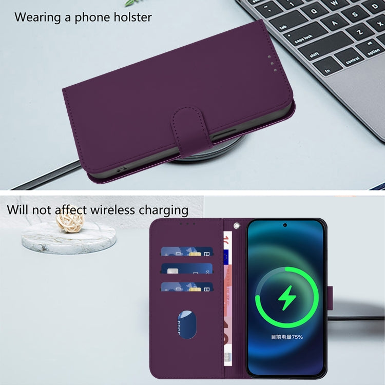 For OnePlus 11 Skin Feel Solid Color Leather Phone Case with Lanyard(Violet) - OnePlus Cases by buy2fix | Online Shopping UK | buy2fix