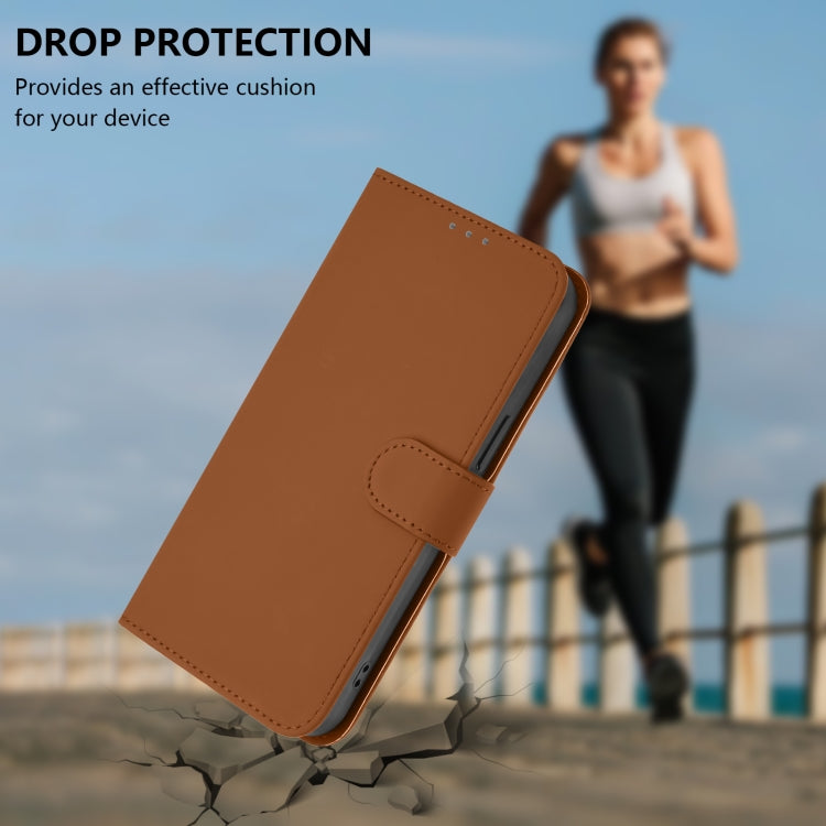 For Sony Xperia 1 VI 2024 Skin Feel Solid Color Leather Phone Case with Lanyard(Brown) - Sony Cases by buy2fix | Online Shopping UK | buy2fix