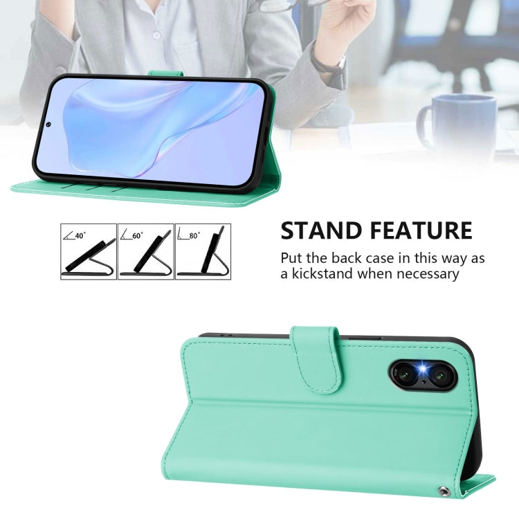 For Sony Xperia 5 VI 2024 Skin Feel Solid Color Leather Phone Case with Lanyard(Mint Green) - Sony Cases by buy2fix | Online Shopping UK | buy2fix