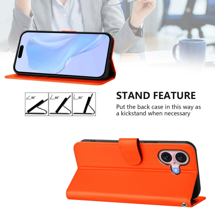 For iPhone 16 Skin Feel Solid Color Leather Phone Case with Lanyard(Orange) - iPhone 16 Cases by buy2fix | Online Shopping UK | buy2fix