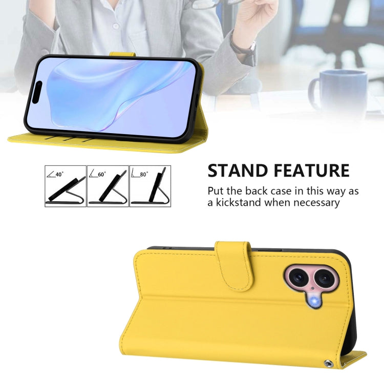 For iPhone 16 Skin Feel Solid Color Leather Phone Case with Lanyard(Lemon Yellow) - iPhone 16 Cases by buy2fix | Online Shopping UK | buy2fix