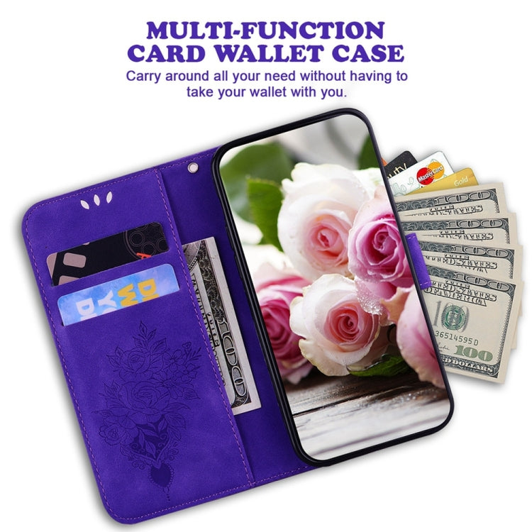 For Samsung Galaxy S25 5G Butterfly Rose Embossed Leather Phone Case(Purple) - Galaxy S25 5G Cases by buy2fix | Online Shopping UK | buy2fix