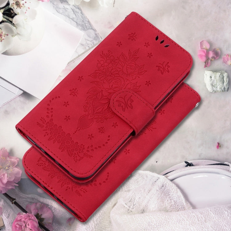 For Samsung Galaxy S25 5G Butterfly Rose Embossed Leather Phone Case(Red) - Galaxy S25 5G Cases by buy2fix | Online Shopping UK | buy2fix