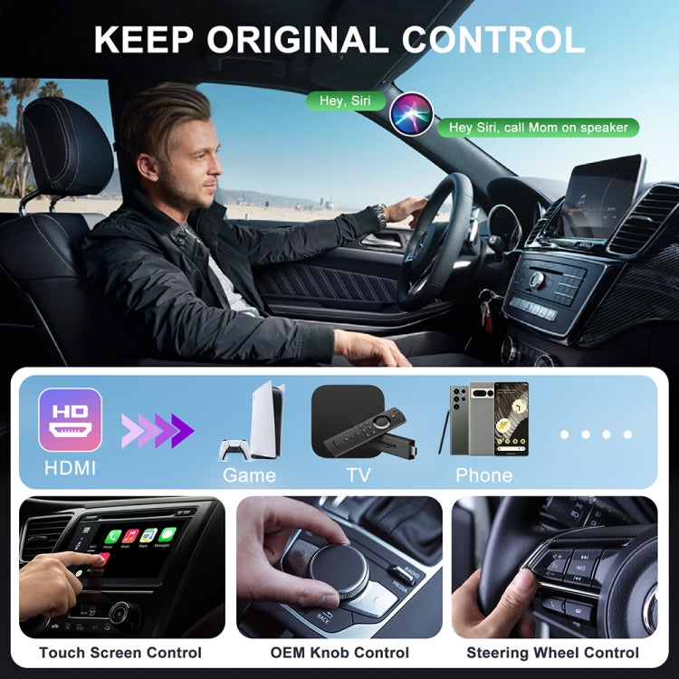 USB and HDMI Wired to Wireless CarPlay Auto Adapter, Specification:Square(Carbon Fiber) - Bluetooth Adapters by buy2fix | Online Shopping UK | buy2fix