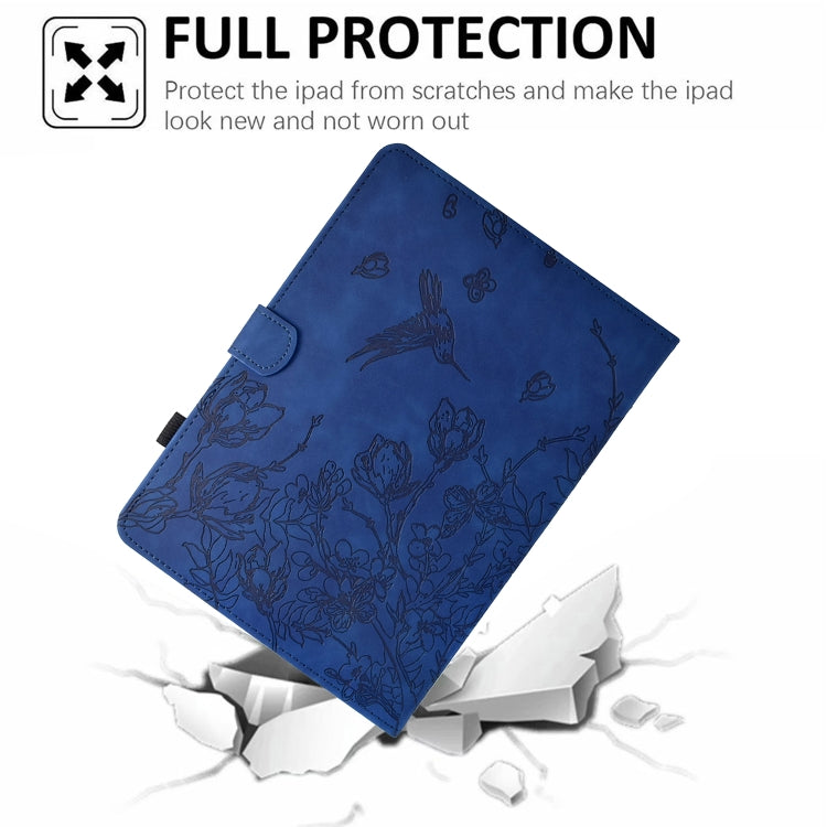 For Samsung Galaxy Tab S9 Flowers and Bird Embossed Smart Leather Tablet Case(Dark Blue) - Galaxy Tab S9 Cases by buy2fix | Online Shopping UK | buy2fix