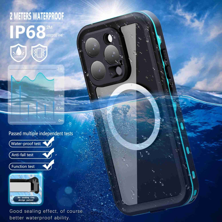 For iPhone 16 Pro Max RedPepper Transparent Dot IP68 Waterproof Triple-proof MagSafe Phone Case(Black Blue) - iPhone 16 Pro Max Cases by RedPepper | Online Shopping UK | buy2fix