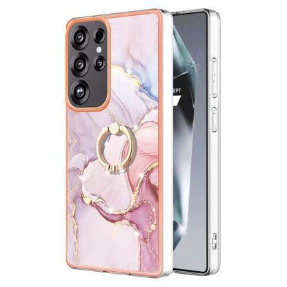 For Samsung Galaxy S25 Ultra 5G Electroplating Marble IMD TPU Phone Case with Ring Holder(Rose Gold 005) - Galaxy S25 Ultra 5G Cases by buy2fix | Online Shopping UK | buy2fix