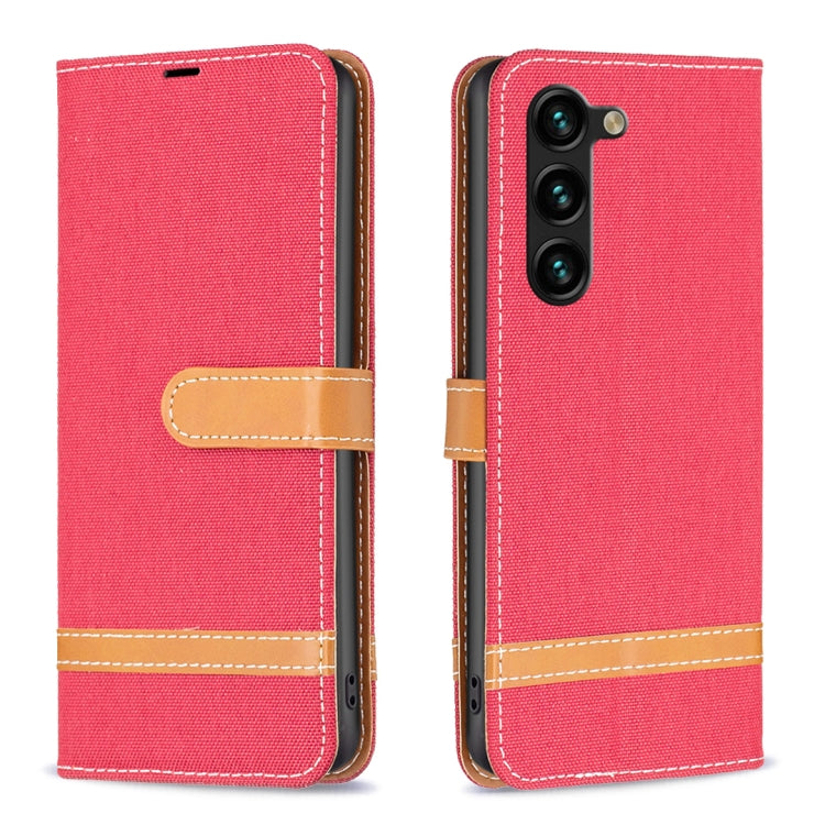 For Samsung Galaxy S25+ 5G Color Block Denim Texture Leather Phone Case(Red) - Galaxy S25+ 5G Cases by buy2fix | Online Shopping UK | buy2fix