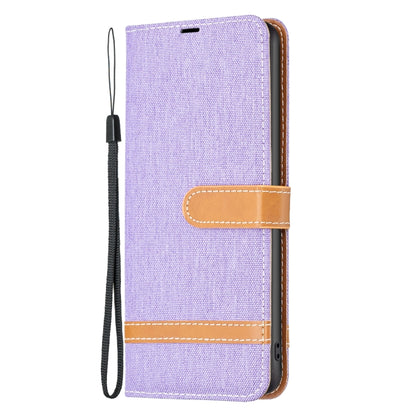 For Samsung Galaxy S25+ 5G Color Block Denim Texture Leather Phone Case(Purple) - Galaxy S25+ 5G Cases by buy2fix | Online Shopping UK | buy2fix