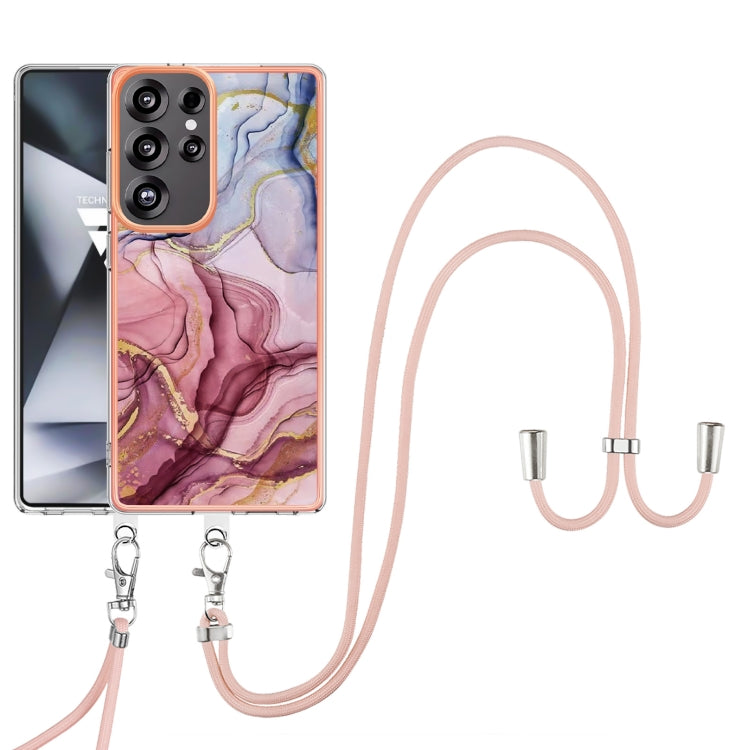 For Samsung Galaxy S25 Ultra 5G Electroplating Marble Dual-side IMD Phone Case with Lanyard(Rose Red 014) - Galaxy S25 Ultra 5G Cases by buy2fix | Online Shopping UK | buy2fix