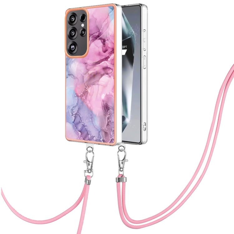 For Samsung Galaxy S25 Ultra 5G Electroplating Marble Dual-side IMD Phone Case with Lanyard(Pink 013) - Galaxy S25 Ultra 5G Cases by buy2fix | Online Shopping UK | buy2fix