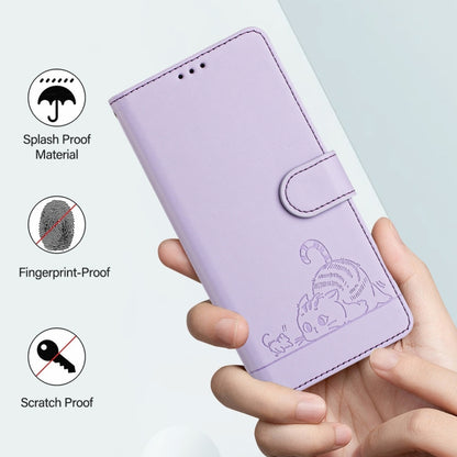 For Boost Mobile Celero 5G 2024 Cat Rat Embossed RFID Leather Phone Case with Lanyard(Purple) - More Brand by buy2fix | Online Shopping UK | buy2fix